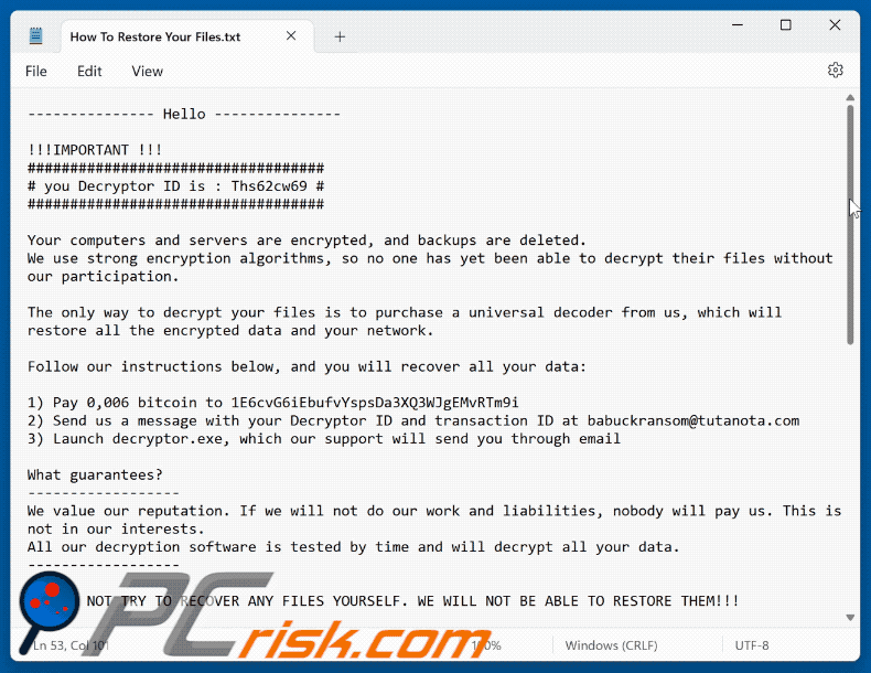 Nota de resgate do ransomware Crone (How To Restore Your Files.txt) GIF