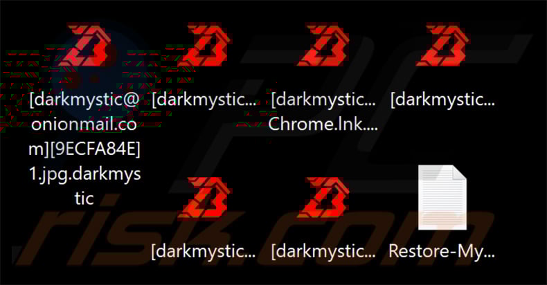 Ficheiros encriptados pelo ransomware DarkMystic (BlackBit) (extensão .darkmystic)