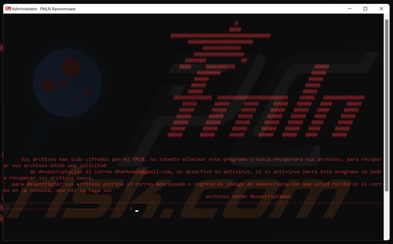 FMLN ransomware nota de resgate (pop-up)