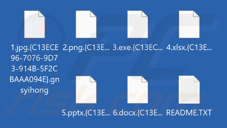 Ficheiros criptografados pelo ransomware Gnsyihong (extensão .gnsyihong)