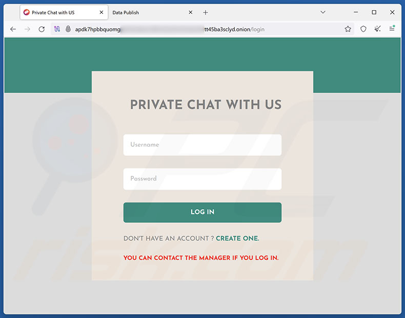 Site de chat do ransomware Gunra na rede Tor