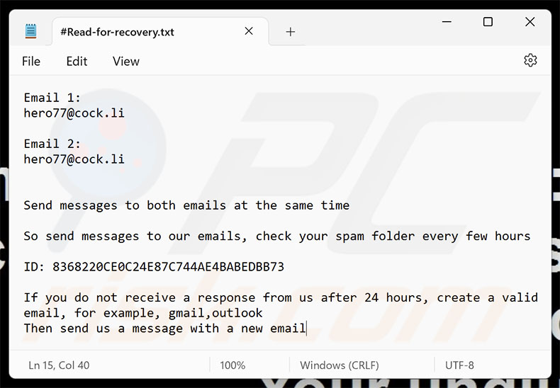 Hero ransomware nota de resgate (#Read-for-recovery.txt)