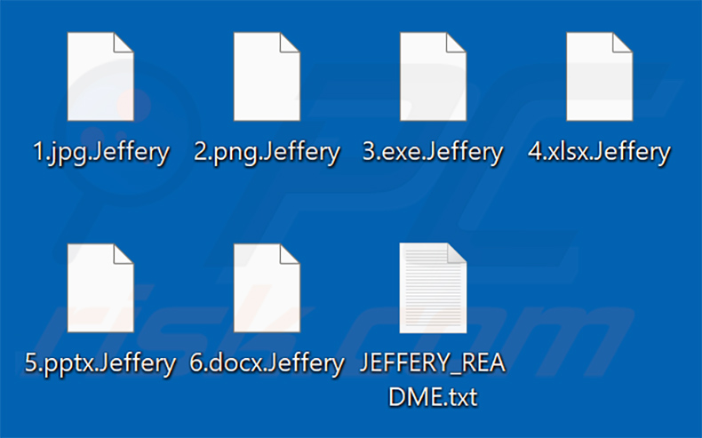 Ficheiros encriptados por Jeffery ransomware (extensão .Jeffery)