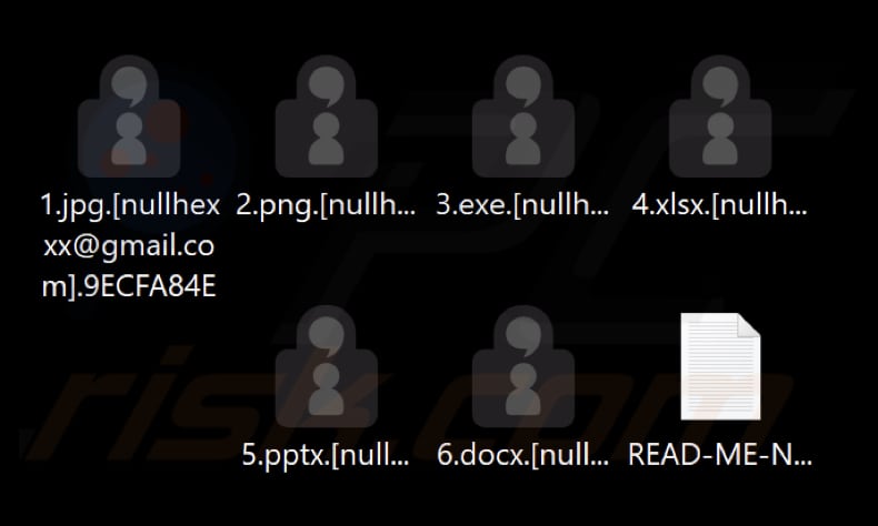 Ficheiros encriptados pelo ransomware Nullhexxx (ID da vítima como extensão)