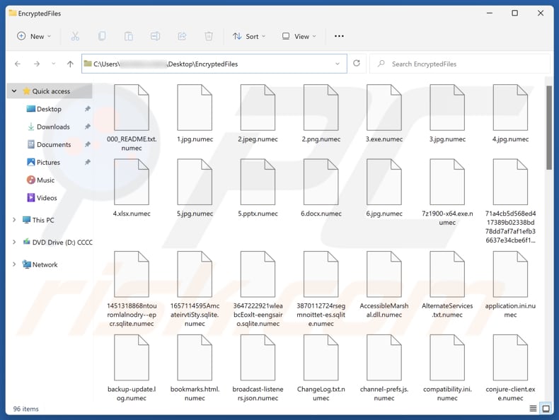 Ficheiros encriptados pelo ransomware Numec (extensão .numec)