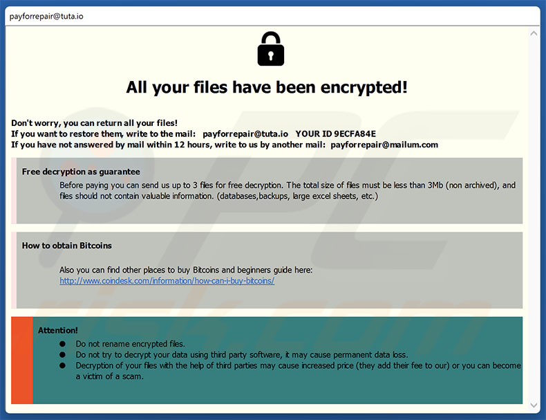 PayForRepair ransomware nota de resgate (pop-up)