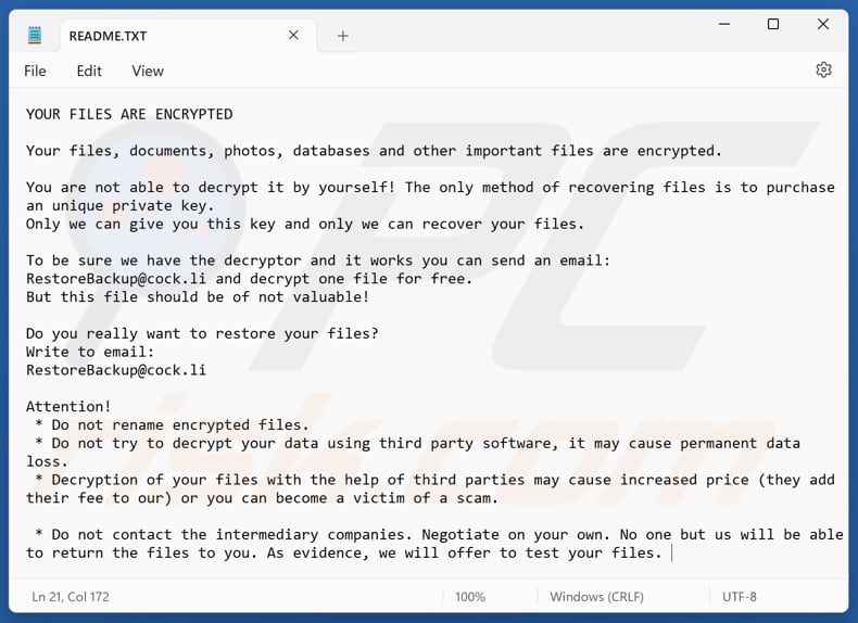 RestoreBackup ransomware ficheiro de texto (README.TXT)