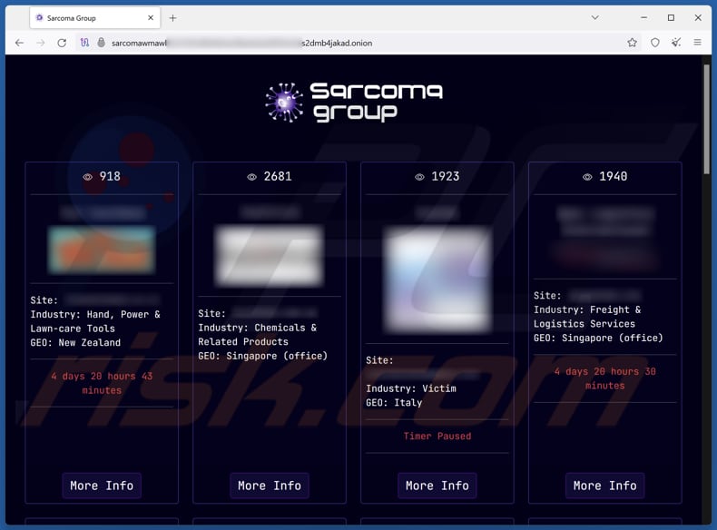 Sarcoma Group ransomware sítio de fuga de dados