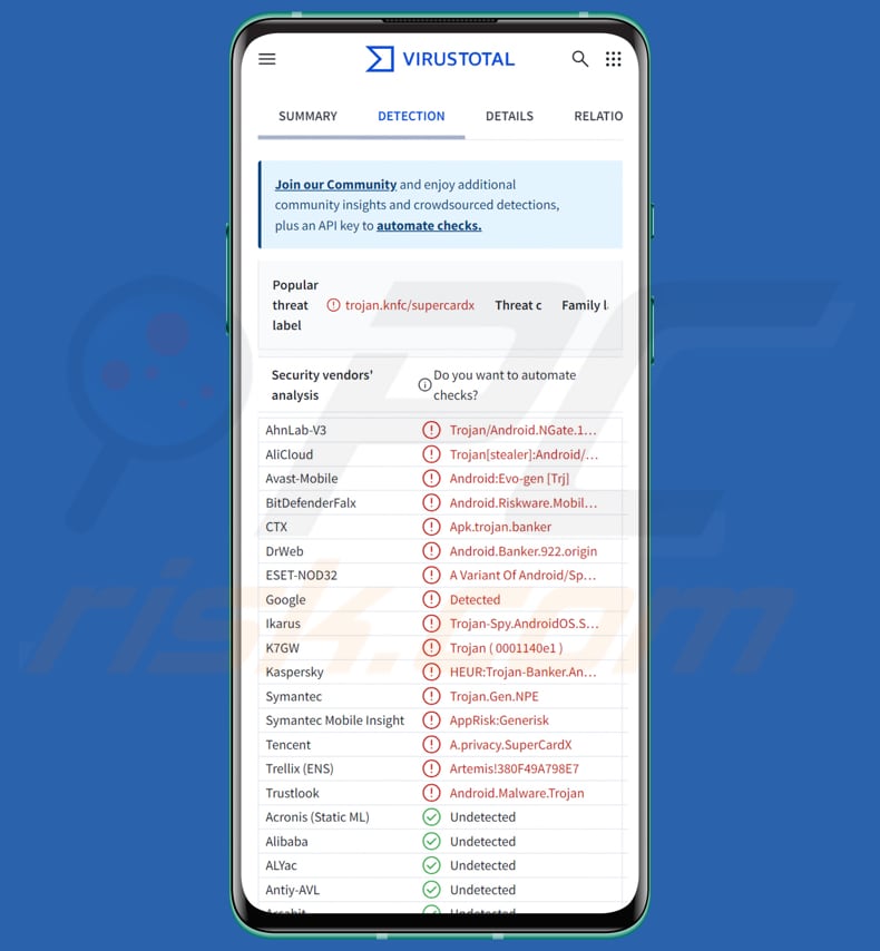 Malware SuperCard X para Android