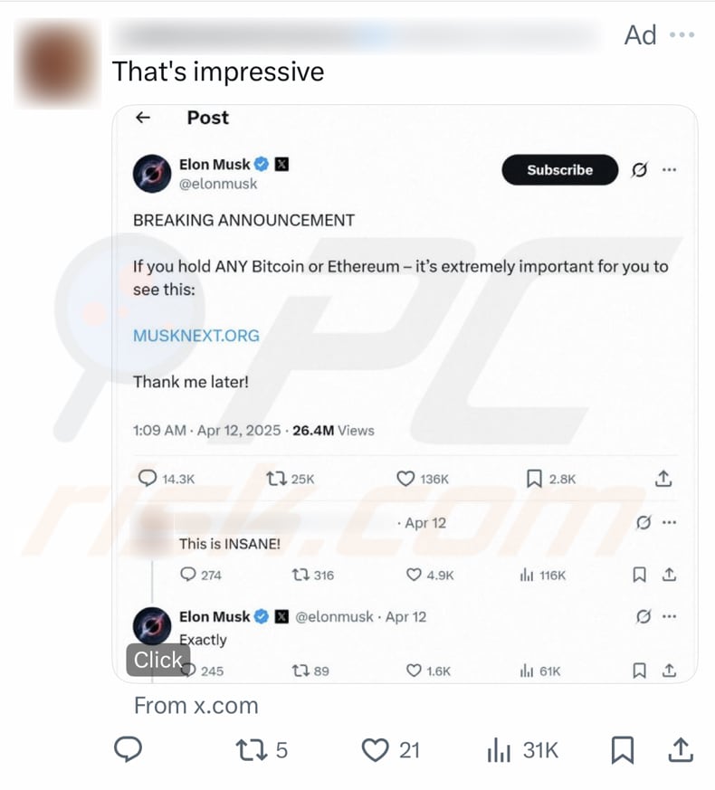 Tesla Foundation Giveaway Scam fake elon musk post