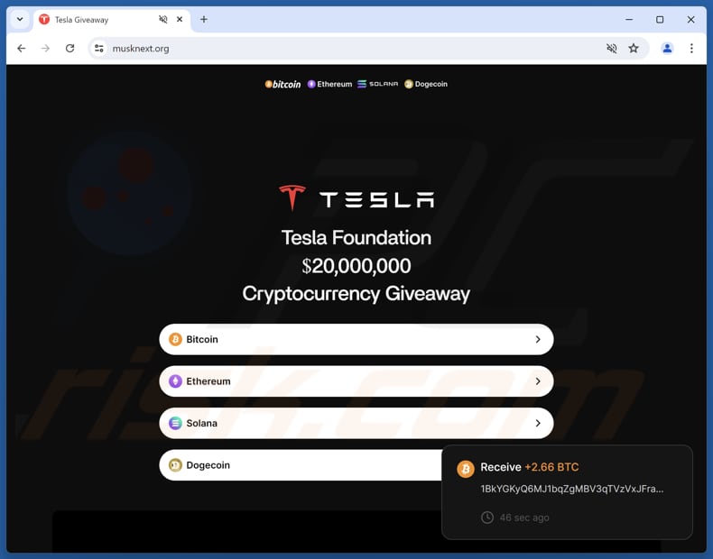 Tesla Foundation Giveaway fraude