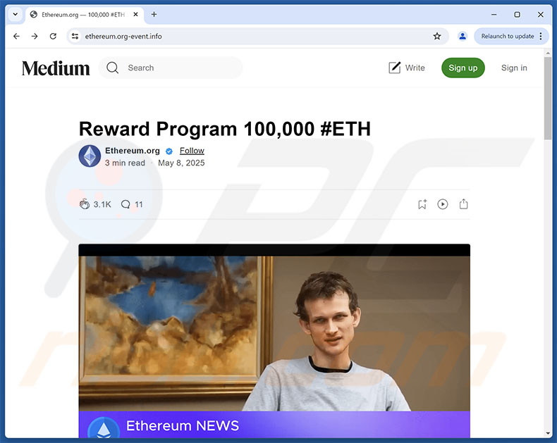 Página inicial do esquema Ethereum (ETH) Reward Program