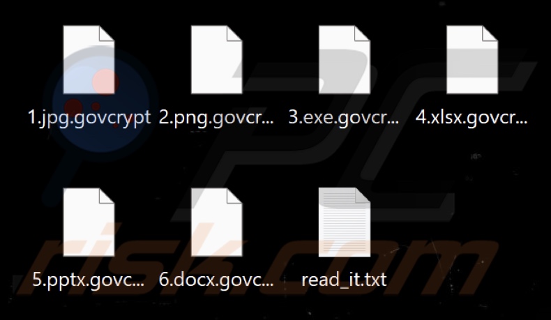 Arquivos criptografados pelo ransomware Govcrypt (extensão .govcrypt)