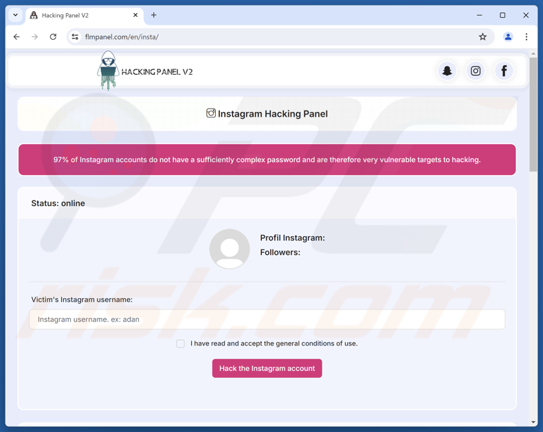 Instagram Account Hack Golpe