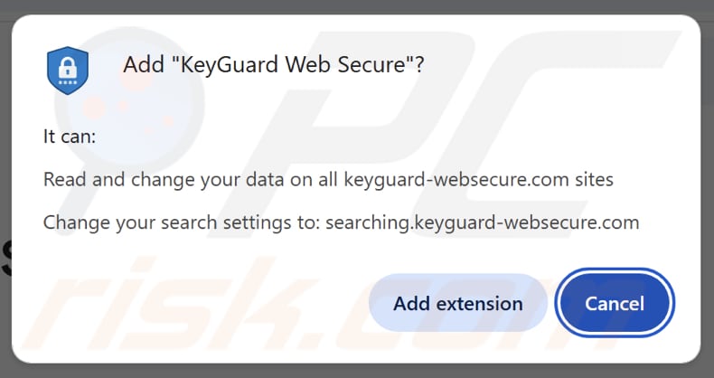 O sequestrador de navegador KeyGuard Web Secure solicitando permissões