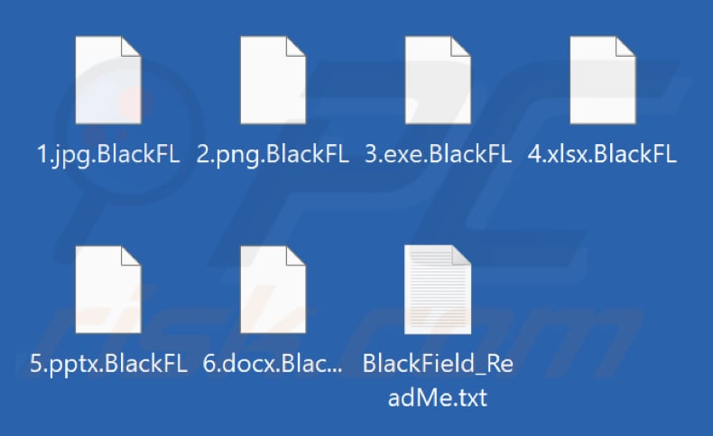 Ficheiros encriptados pelo ransomware BlackFL (extensão .BlackFL)