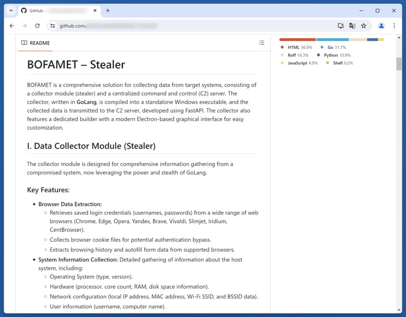 BOFAMET Stealer promovido no GitHub