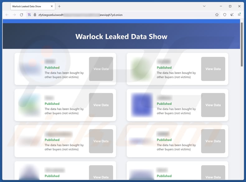 Site de fuga de dados do Warlock Group Ransomware