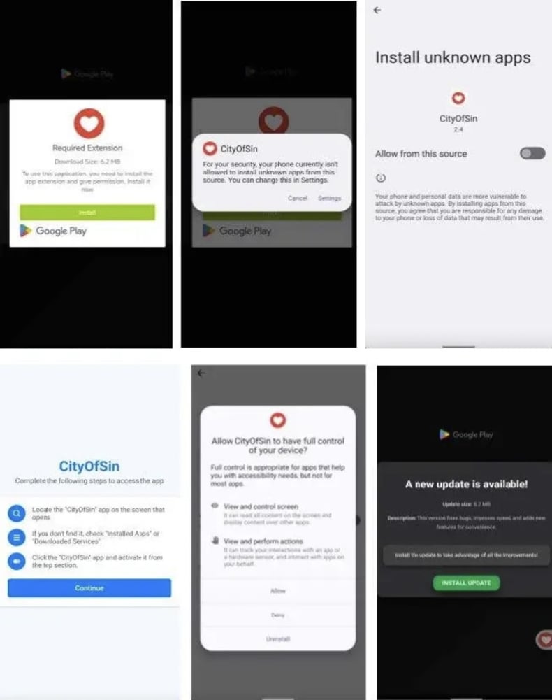 Ecrãs do DoubleTrouble exibidos durante a instalação (fonte: zimperium.com)
