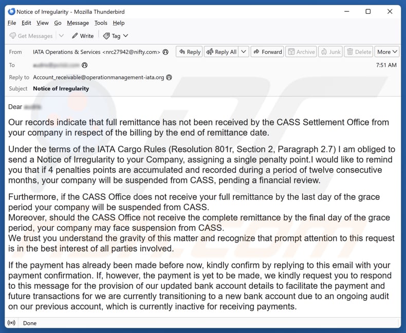 Campanha de spam por e-mail da Associação Internacional de Transporte Aéreo (IATA)