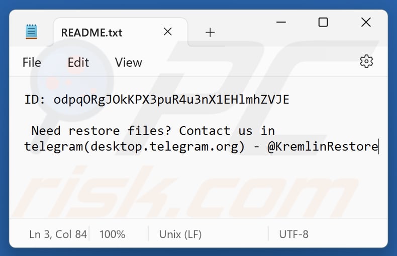 Ficheiro de texto do ransomware KREMLIN (README.txt)