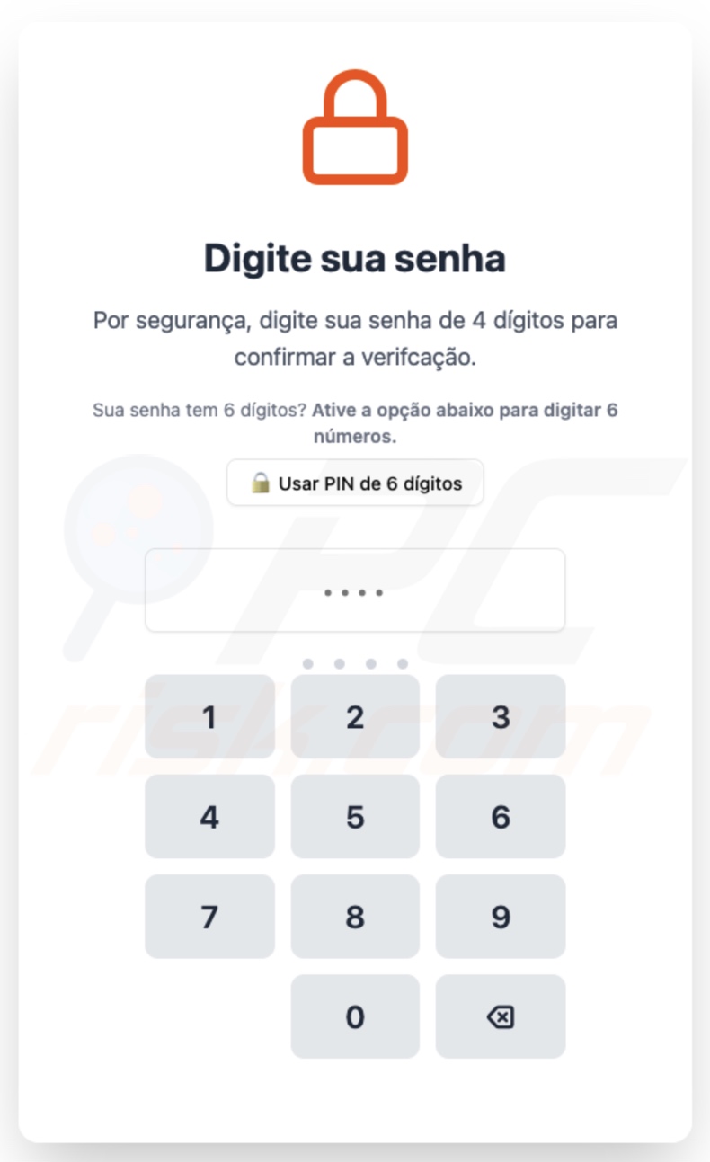 Ecrã 3 exibido pelo malware PhantomCard (introduzir PIN)