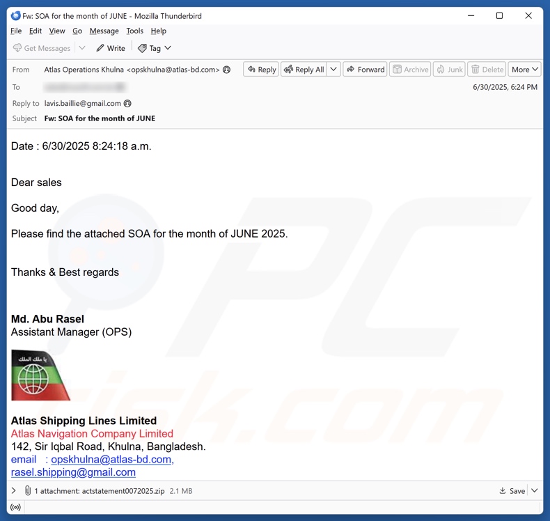 Malware QuirkyLoader a espalhar e-mail fraudulento 1
