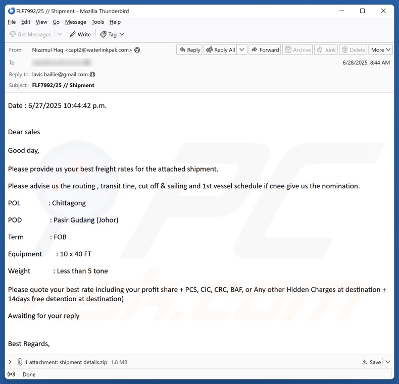 Malware QuirkyLoader a espalhar e-mail fraudulento 9