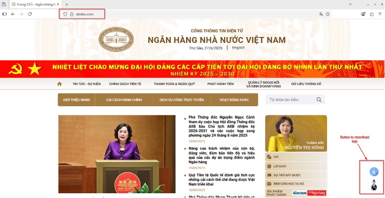 Página de propagação do malware RedHook imitando o site do Banco Estatal do Vietname