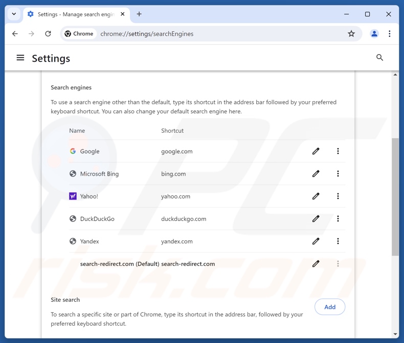 Removendo search-redirect.com do motor de pesquisa padrão do Google Chrome