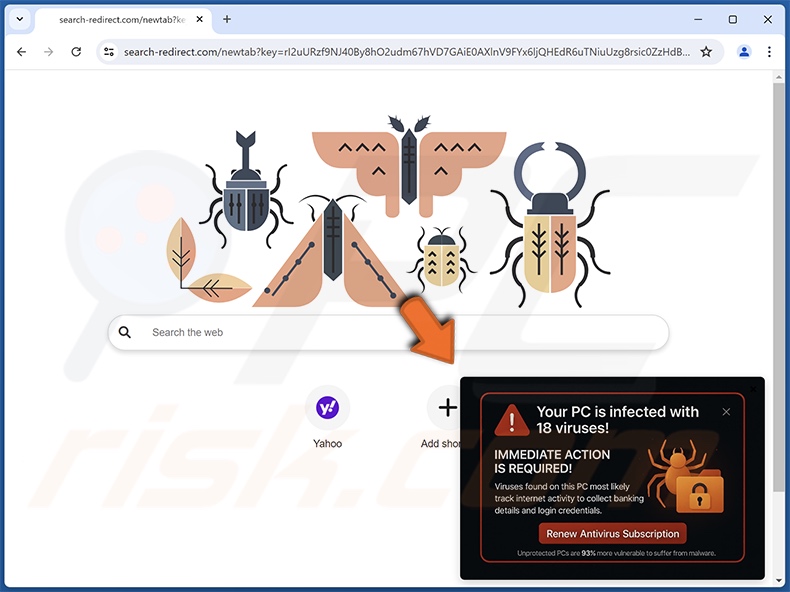 search-redirect.com exibiu pop-up falso