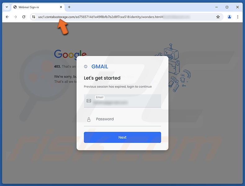 Site de phishing promovido pelo e-mail fraudulento Confirme a sua identidade