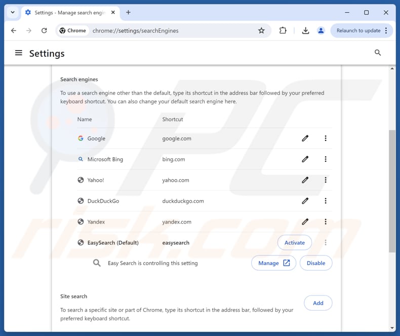 Removendo o easy-search.pro do motor de pesquisa padrão do Google Chrome