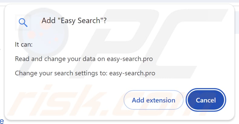O sequestrador de navegador Easy Search solicita permissões