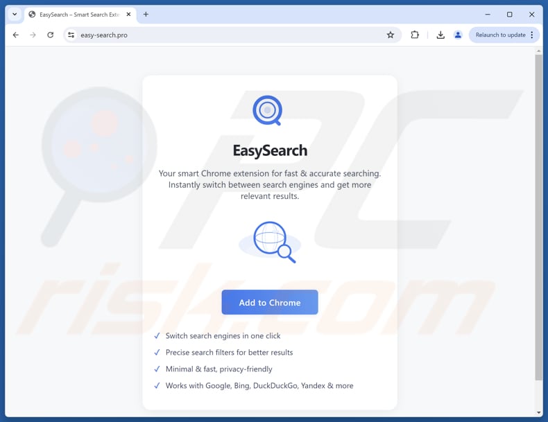 Site usado para promover o sequestrador de navegador Easy Search