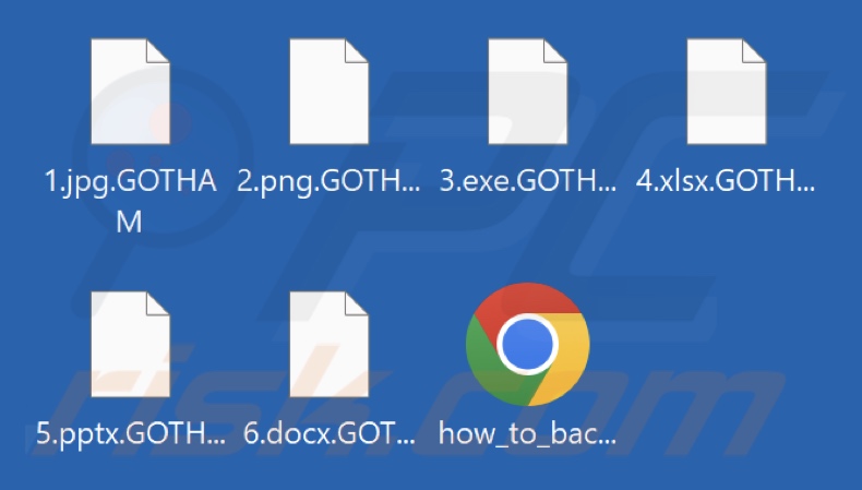 Ficheiros encriptados pelo ransomware GOTHAM (extensão .GOTHAM)