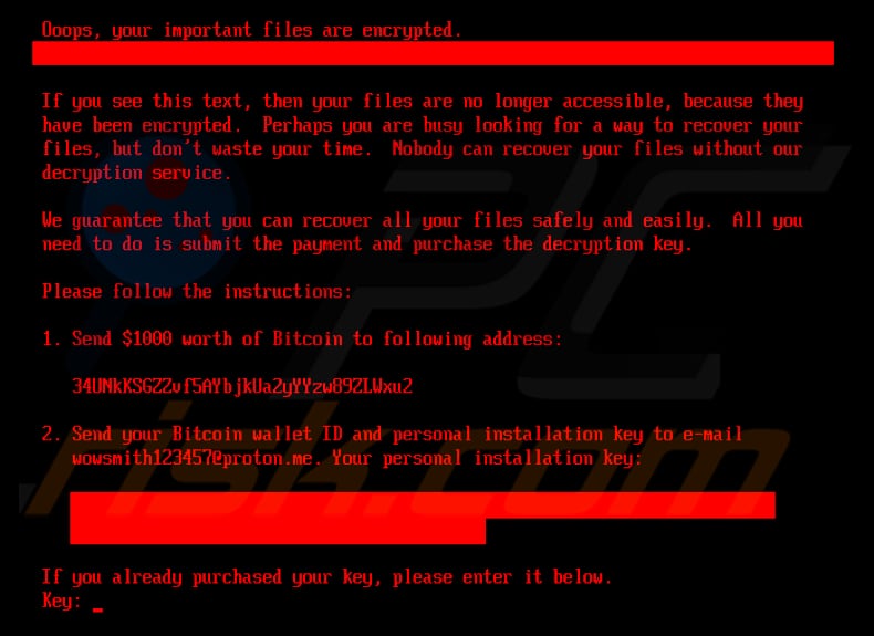 Nota de resgate do ransomware HybridPetya