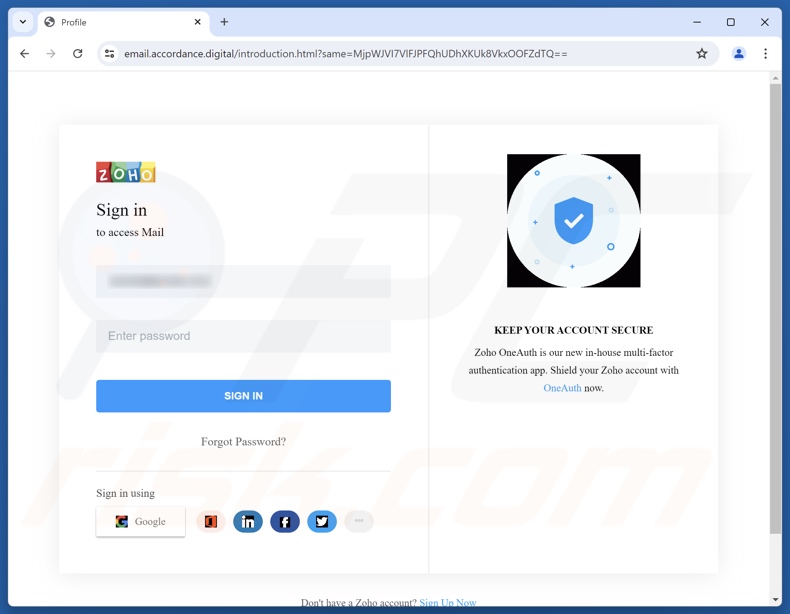 Site de phishing promovido por e-mail fraudulento com a mensagem ‘Autenticação do servidor de e-mail sem sucesso’