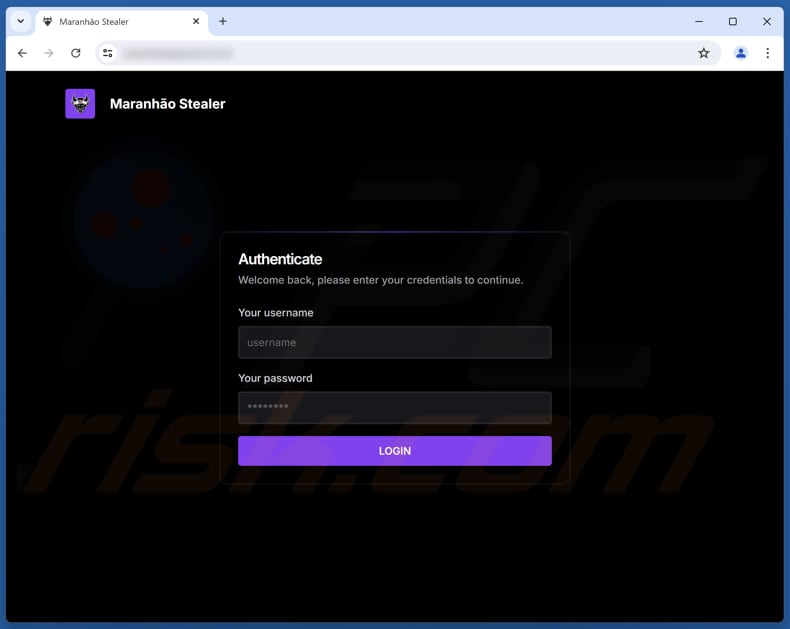 Login no painel de administração do Maranhão Stealer