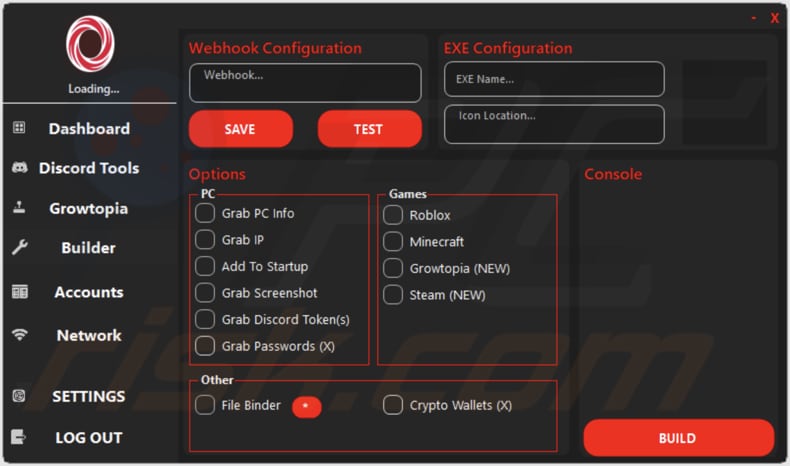 Painel de administração do Osprey Stealer