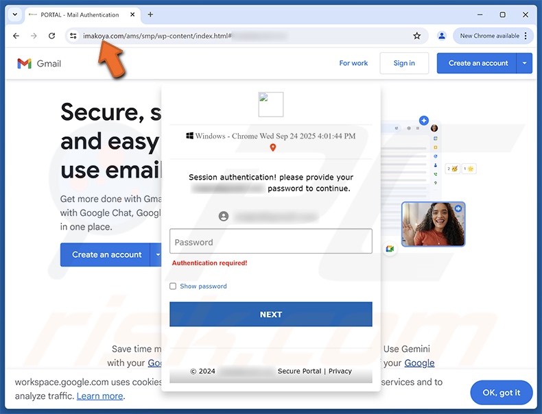 Site de phishing promovido pelo e-mail fraudulento Pending Mails Alert