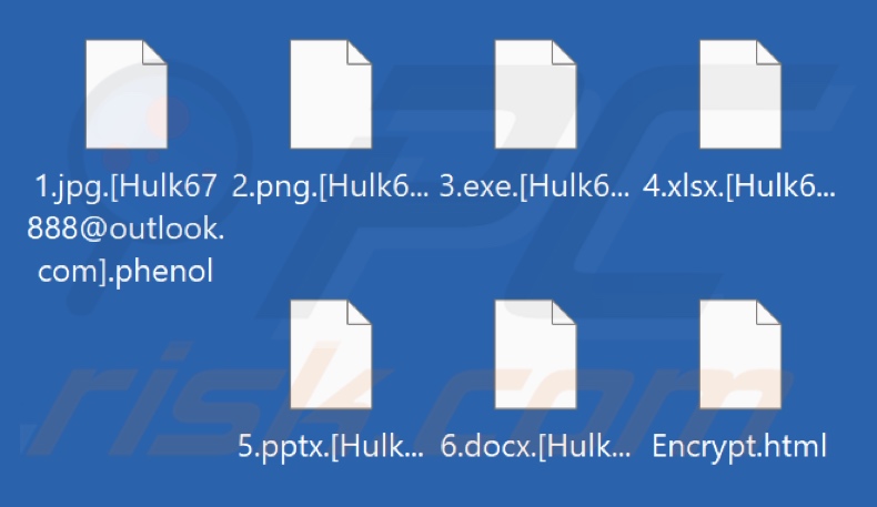 Arquivos criptografados pelo ransomware Phenol (extensão .phenol)