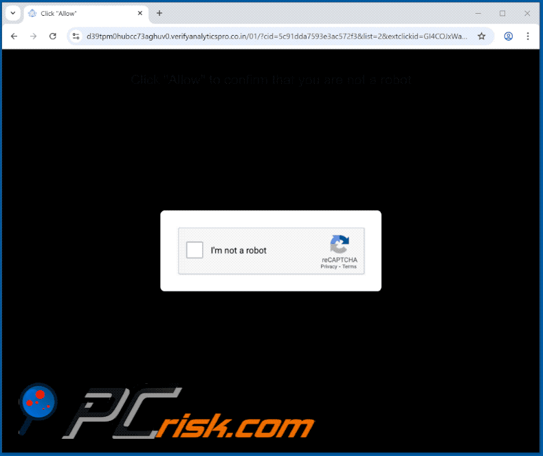 aparência do site verifyanalyticspro.co[.]in (GIF)