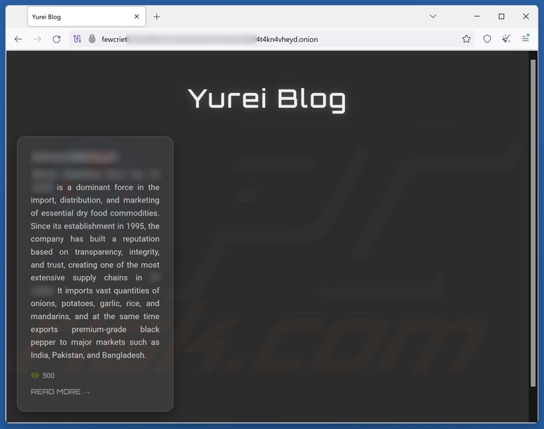 Site do ransomware Yurei