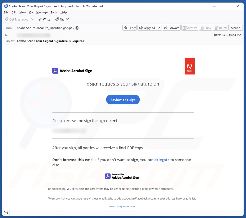 Adobe Acrobat Sign Request campanha de spam por e-mail