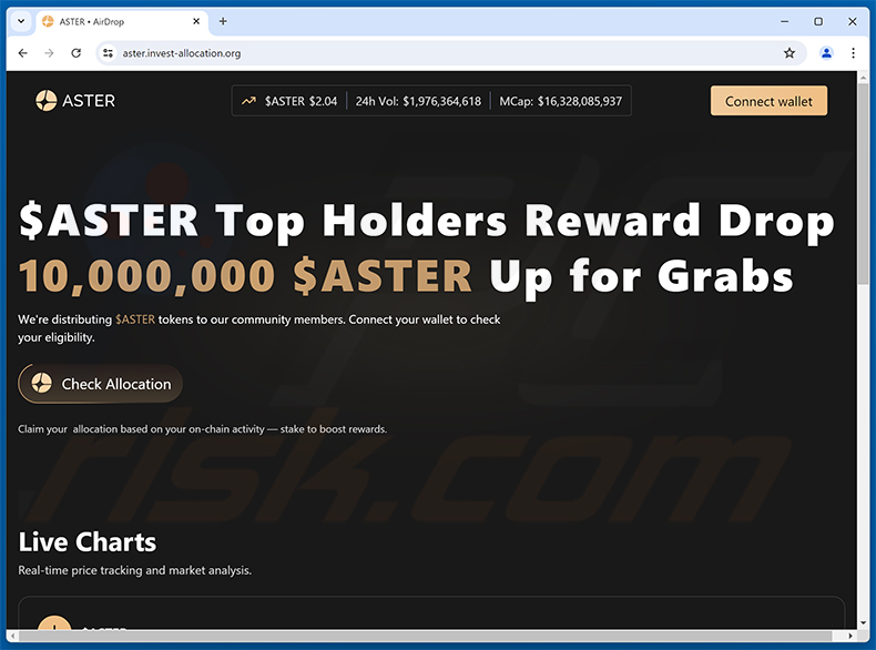 Aster airdrop site da Drainer (aster.invest-allocation[.]org - 2025-10-07)