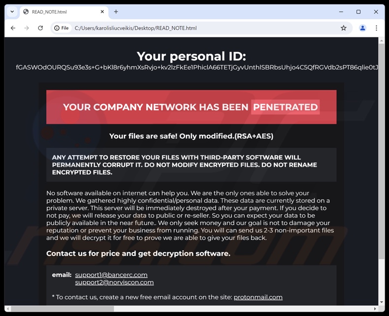 BeFirst ransomware nota de resgate (READ_NOTE.html)