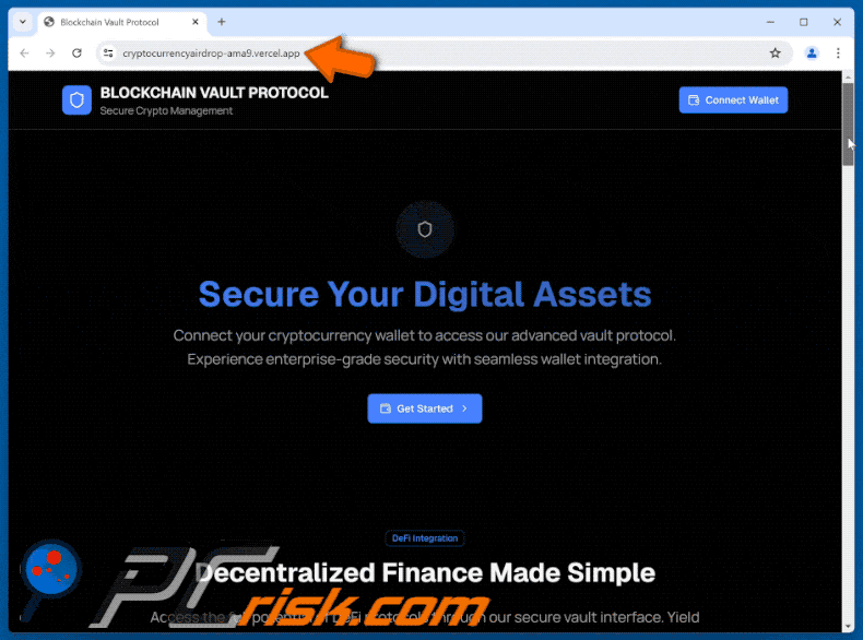 Aparecimento do esquema fraudulento Fake Blockchain Vault Protocol