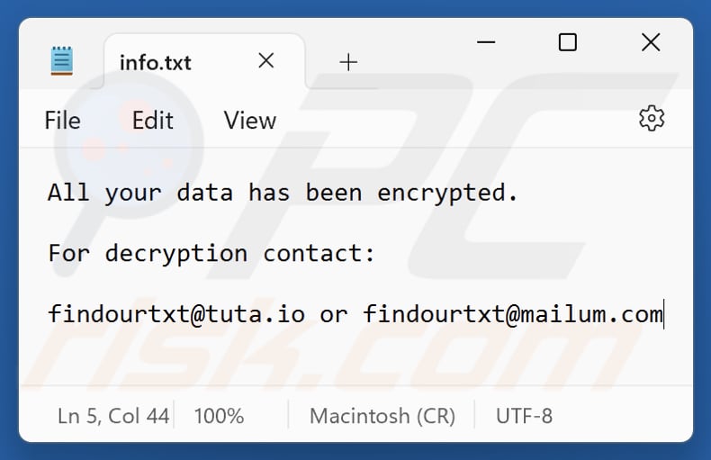 Ficheiro txt do ransomware FIND (info.txt)