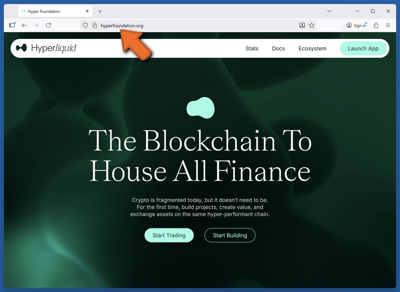 Aparência do site real da Hyperliquid (hyperfoundation.org)